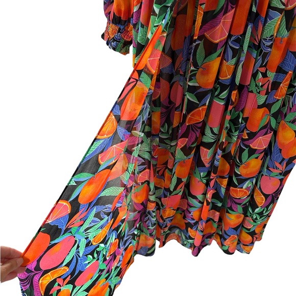 Nina Parker fruit print maxi dress 1X citrus orange high slits resort vacation - Picture 9 of 11